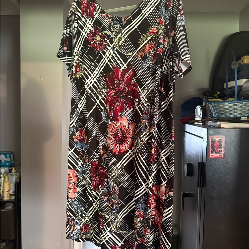 Chico's Red and Black Floral Dress